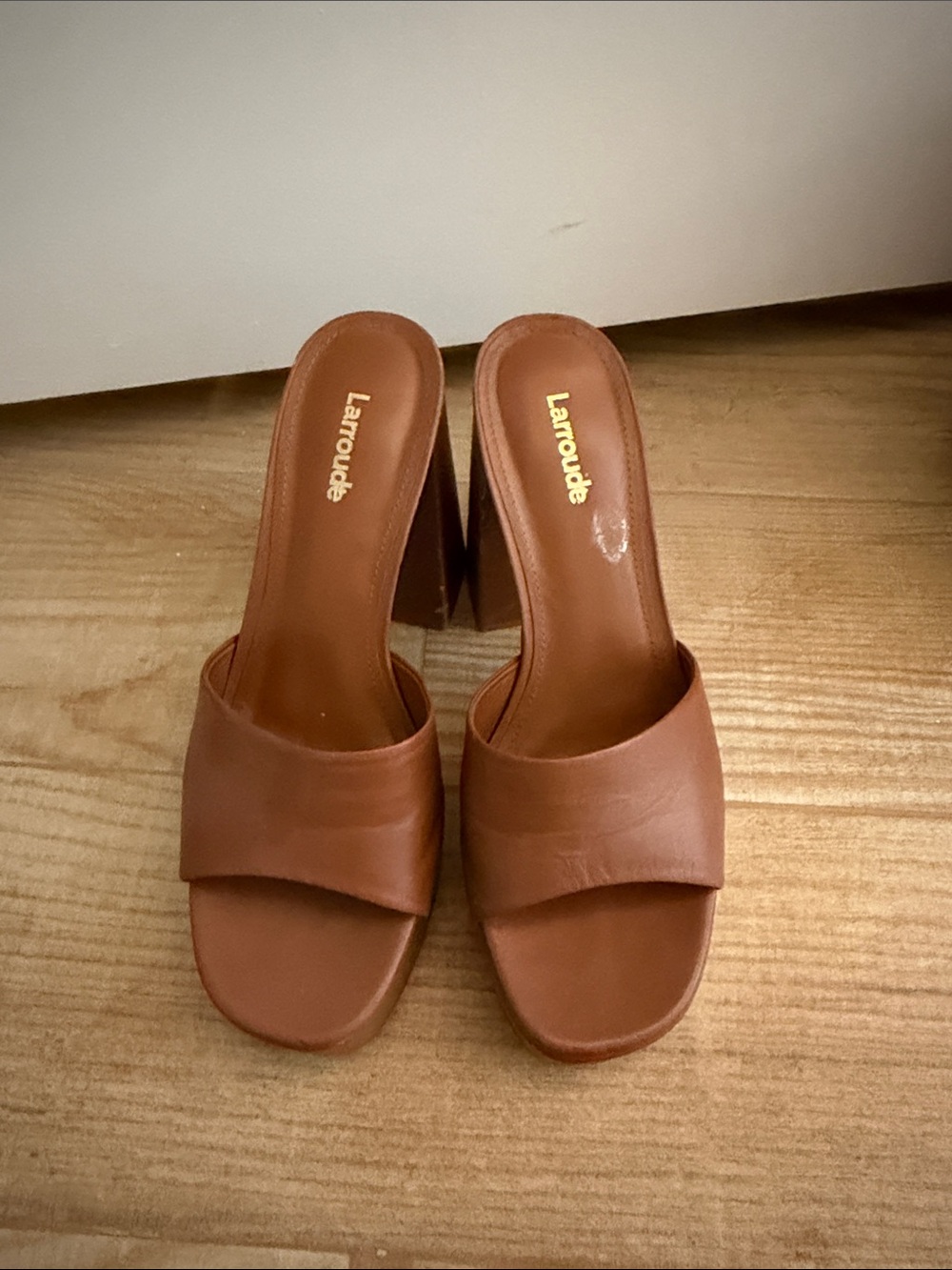 Brown Leather Slide MulesHeels